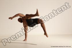 Underwear Gymnastic poses Man Black Muscular Bald Dancing Dynamic poses Academic